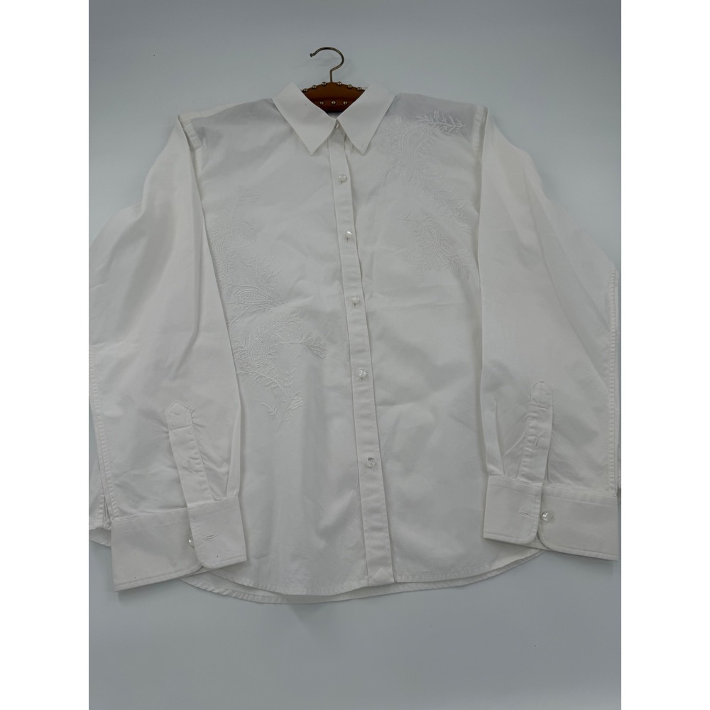 Lauren Ralph Lauren White Paisley Embroidered Button Down Shirt XL